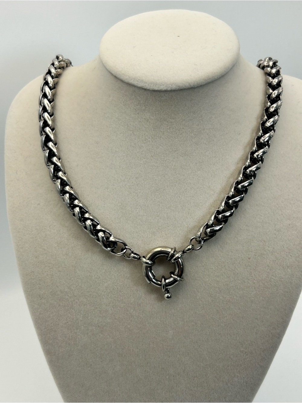 Gunmetal Wheat Chain Necklace Thick Chunky Edgy 16" Unsigned - Picture 4 of 12